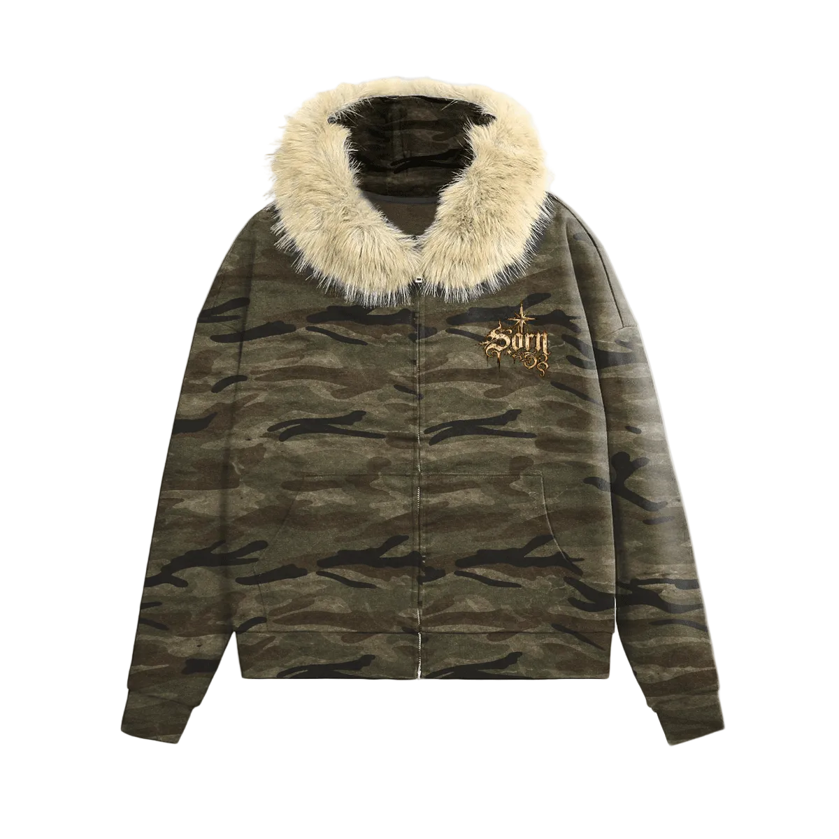 Crownfall Camo Fur Hoodie