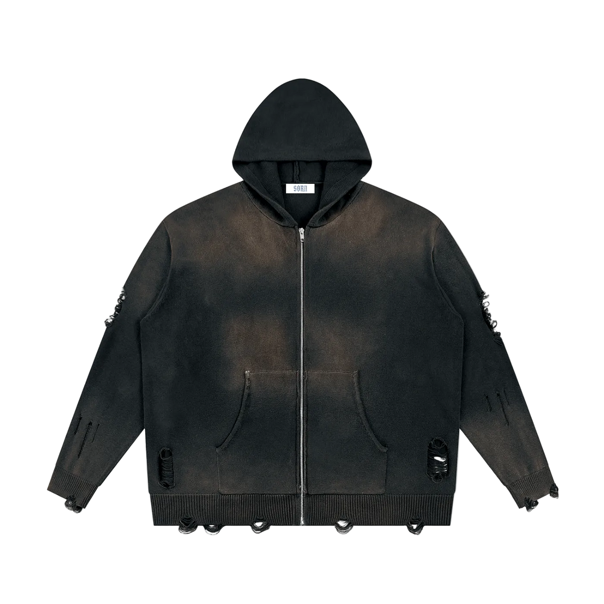 "Ashfall” Distressed Zip Hoodie